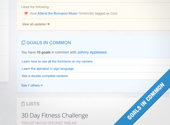 Goals in common shown on another user's profile