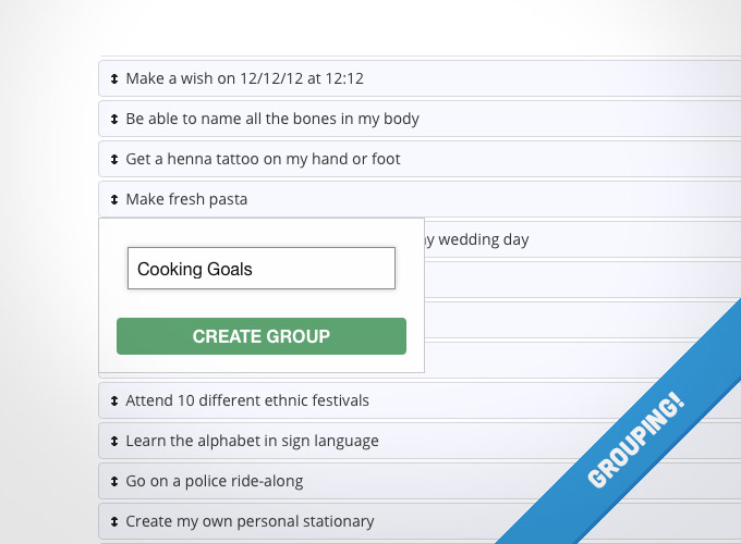 Grouping goals on the manage goals screen