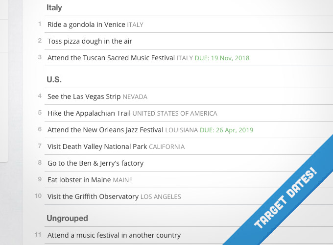 Target dates shown in a Day Zero list